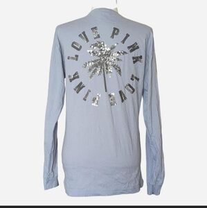 ✨ PINK Victoria’s Secret Sequin Palm Tree Long Sleeve Tee Size XS ✨